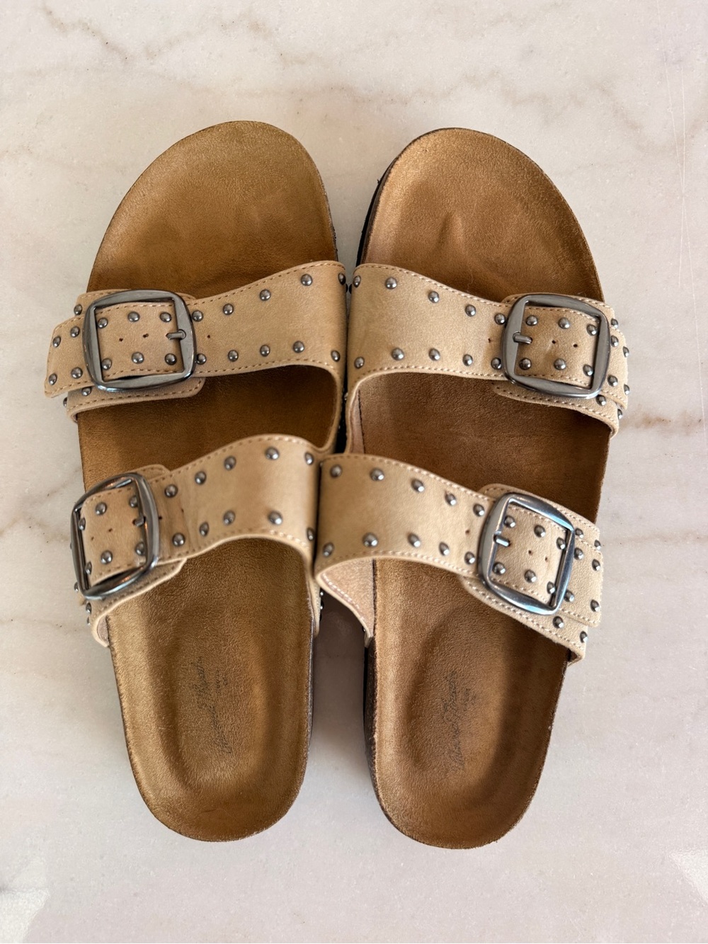 Universal Thread Studded Double Buckle Sandals in Beige/Tan